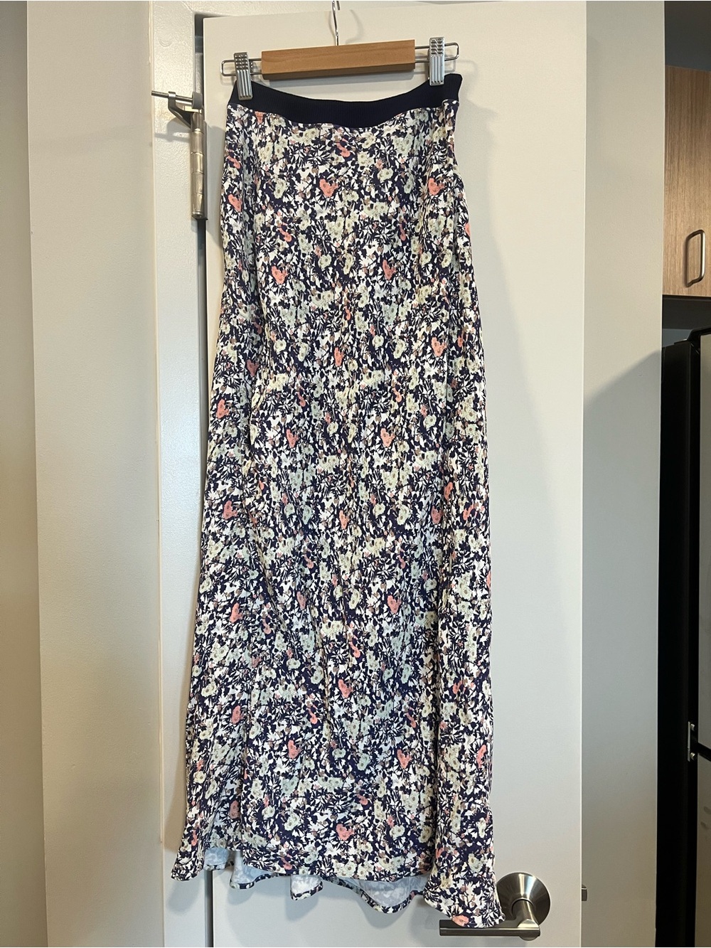 COS Navy Floral Blue Skirt with Pink Accents